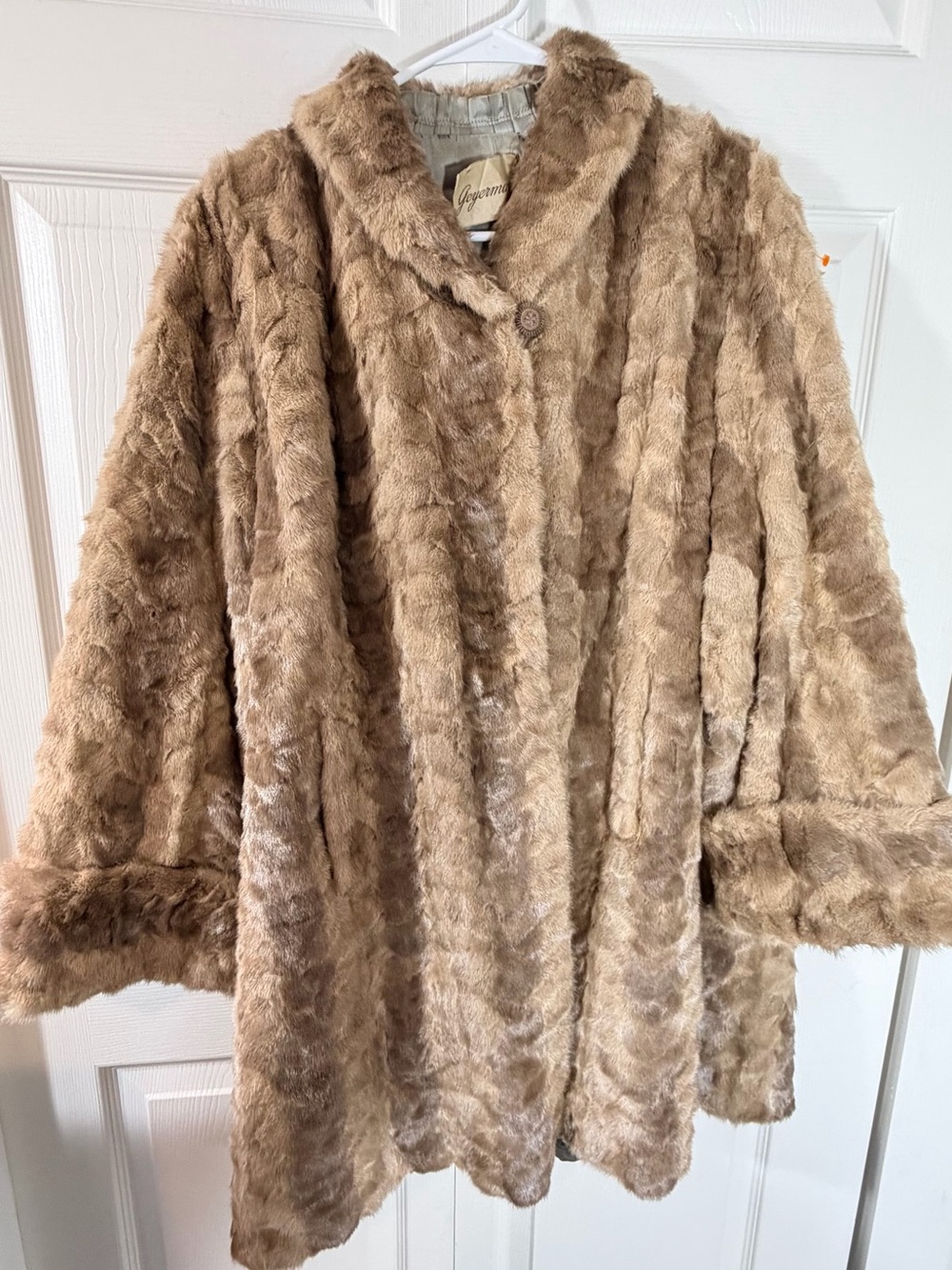 Geyerman Vintage Real Fur Swing Coat Taupe Brown Women Large 1950’s Swing Coat